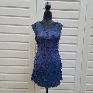 H&M Navy Blue Fit Flare Mini Dress Floral Appliqué Embellishments Stretch XS